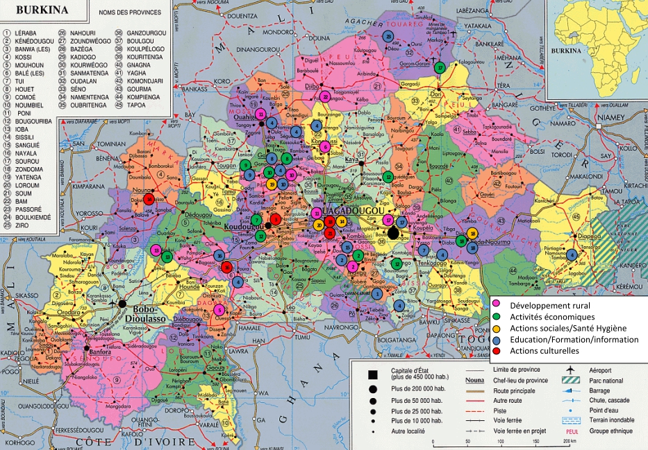 Carte des projets ligériens au Burkina Faso